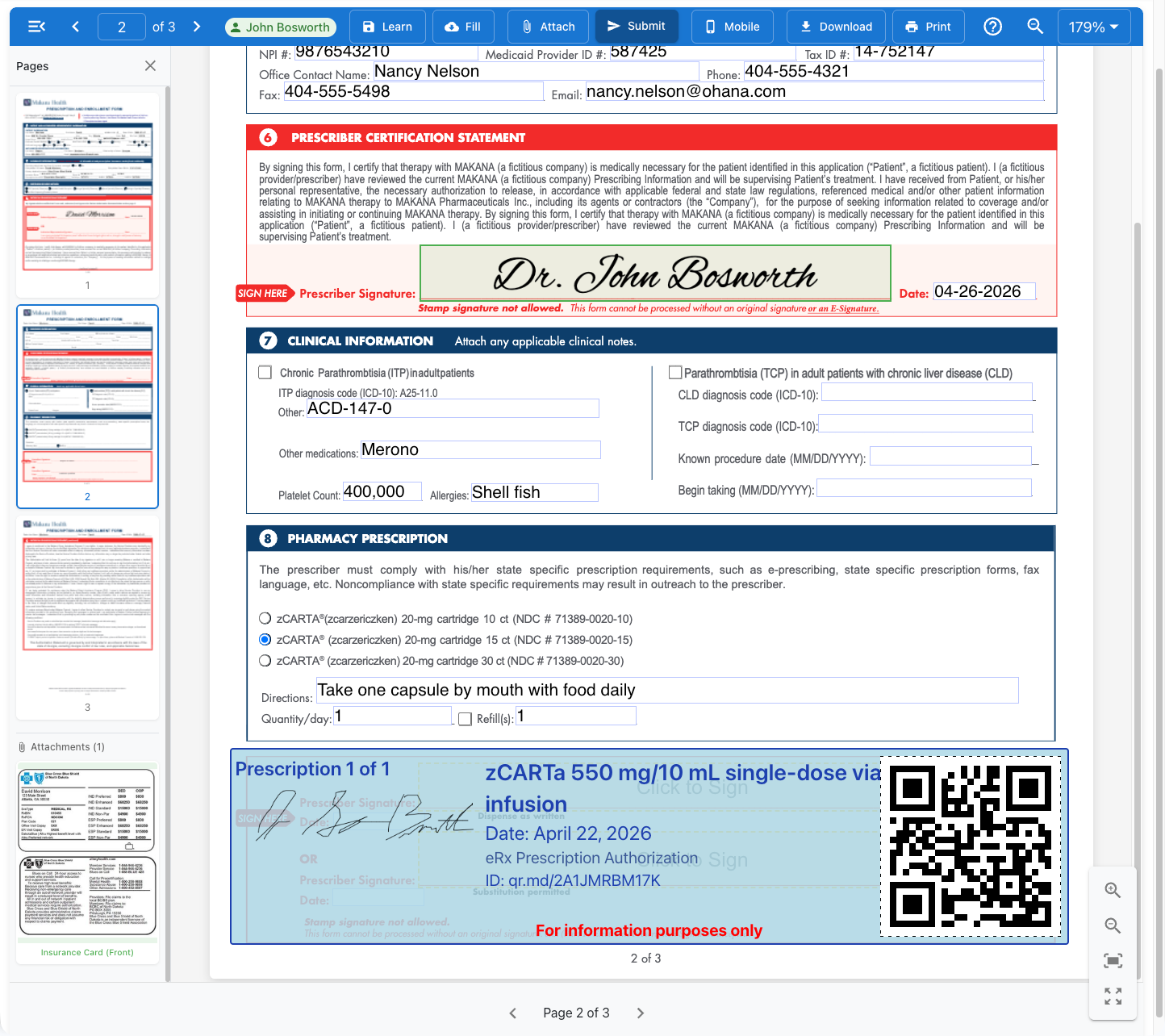 Patient Enrollment Form page 2 with prescription block highlighted