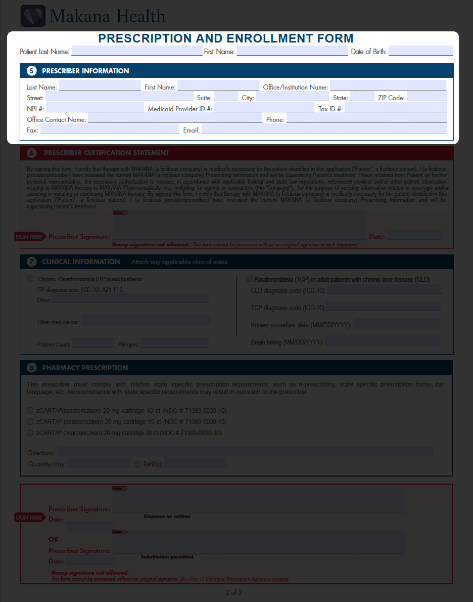 Med staff fills prescriber info on page 2