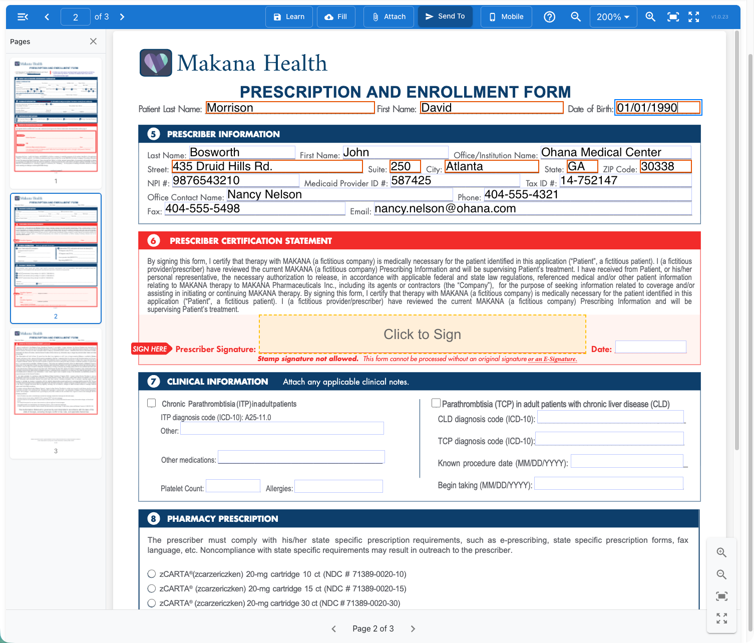 Section 5 Prescriber Information filled